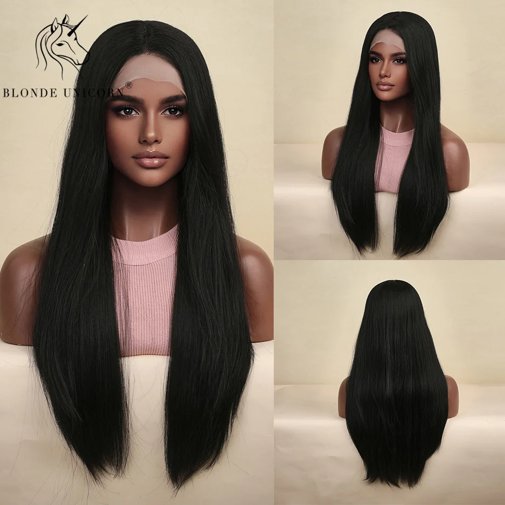 

Blonde Unicorn Long Synthetic Straight Black Wig Lace Front Wig Part Wig for Women High Density Hair Heat Resistant