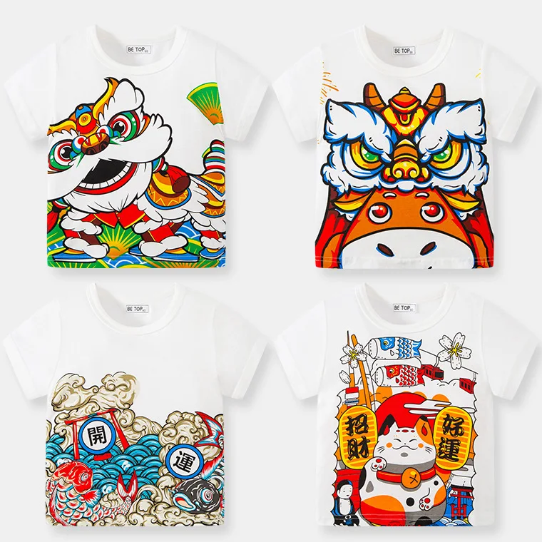 

Children's Clothing New Chinese Style Printed Children Short Sleeve Western Style T - Shirt Festival T - Shirt