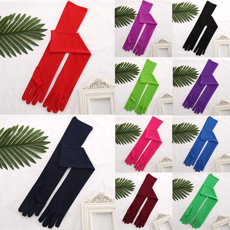 

Fashion Elegant Stretch Satin Dance Party Wedding Bridal Gloves Full Finger Long Gloves Etiquette Gloves Soild Color Mittens