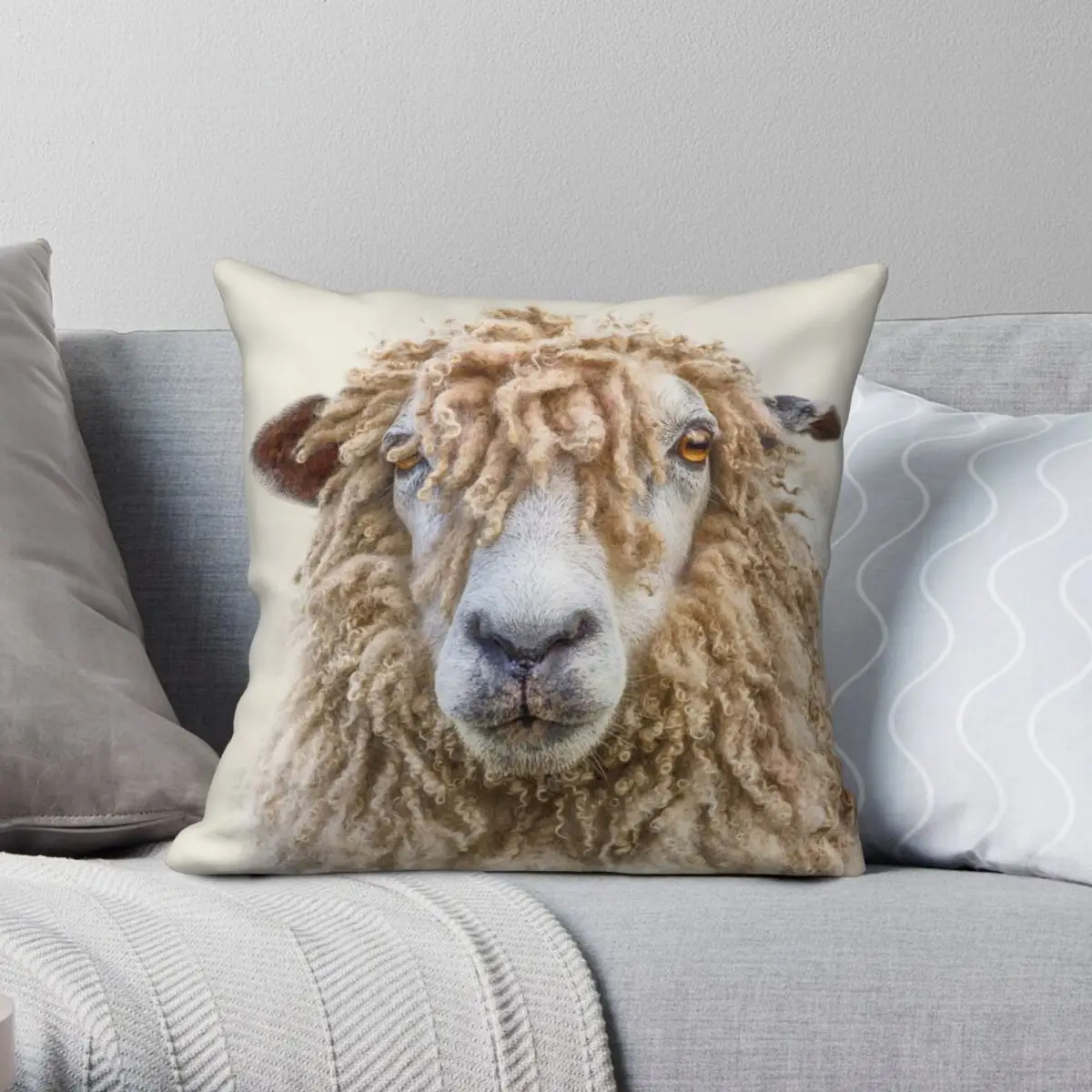 

Leicester Longwool Sheep Pillowcase Polyester Linen Velvet Printed Zip Decorative Pillow Case Room Cushion Cover