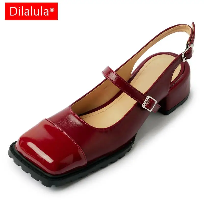 

Dilalula 2023 женские туфли-лодочки в стиле ретро на толстом каблуке с ремешком на пятке туфли из натуральной кожи женская повседневная обувь для весны и лета