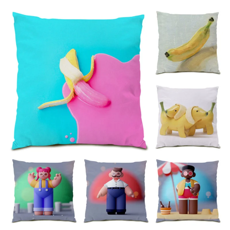 

Polyester Linen Sofa Decorative Cushion Covers Velvet Home Vintage Cute Pattern Pillowcase Simple Living Room Decoration E0570