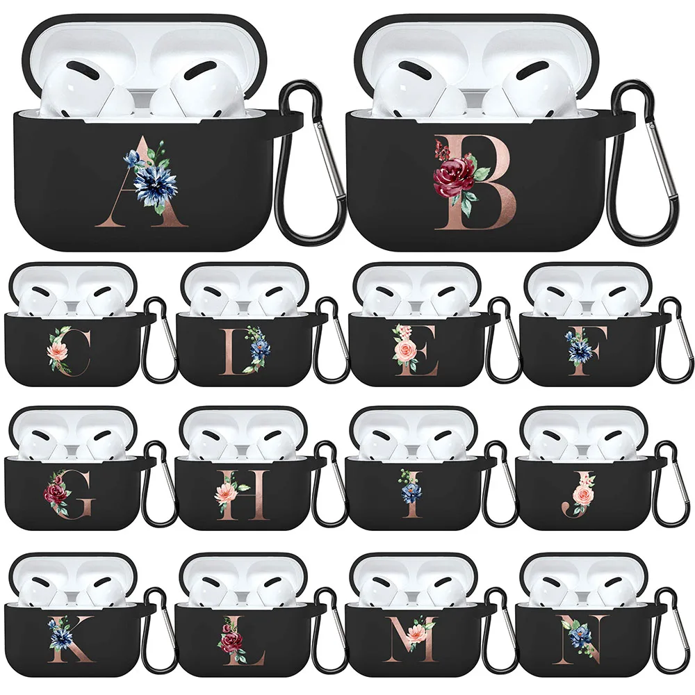 

Rose Gold Flower Letter Airpods 1 2 Case for 3 Pro Air Pod Pro2 2022 Wireless Bluetooth Earphone Box Alphabet Cover Funda