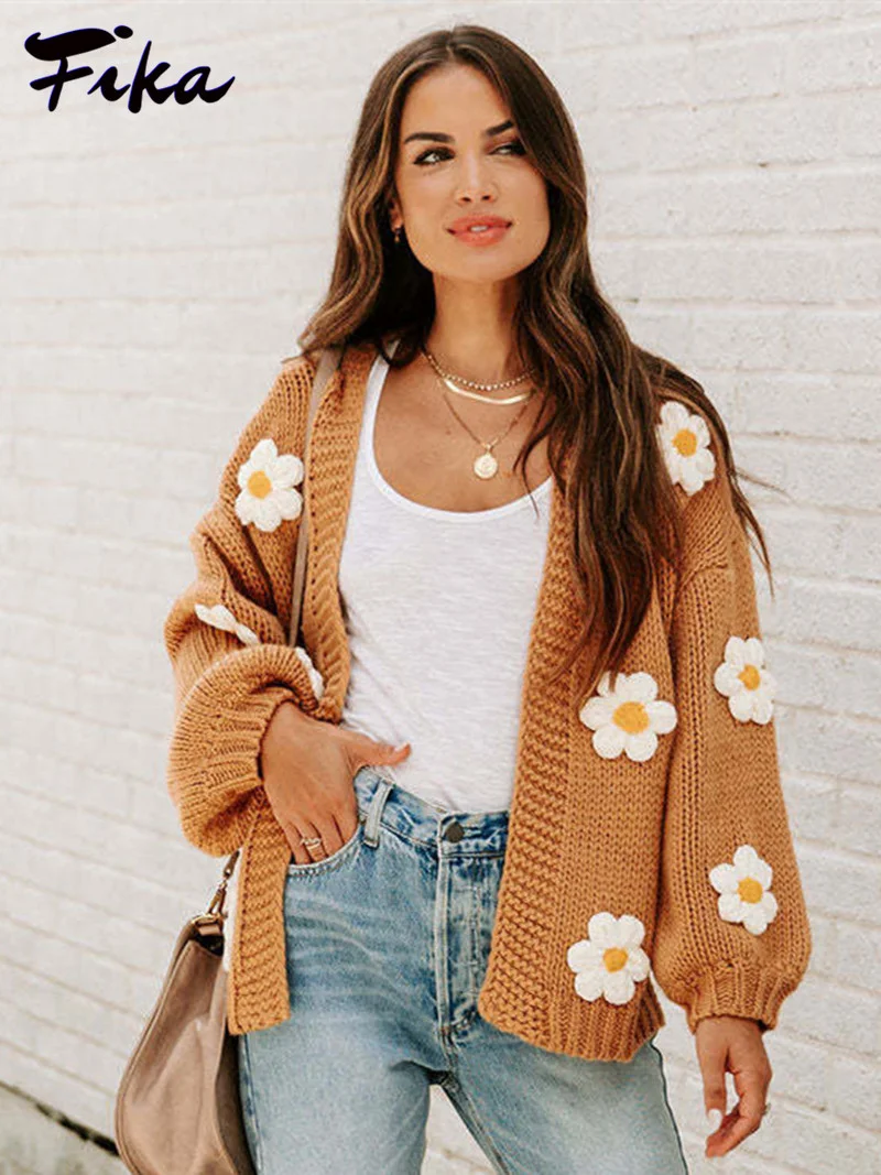 

2022 Autumn Winter Sweet 3d Flower V-neck Sweater Cardigan Women Ins Style Long Sleeve Kintting Sweet Cute Coat Outwear