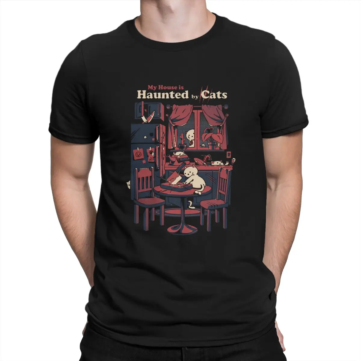 

Haunted Man's TShirt Cat The Return Of Vampurr Horror Halloween Crewneck Short Sleeve 100% Cotton T Shirt Humor Top Quality