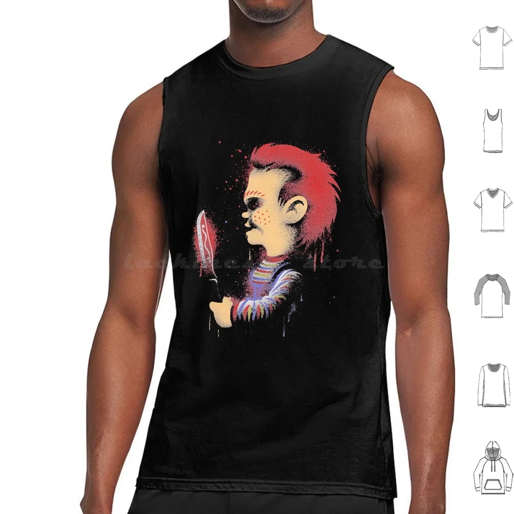 

Wanna Play  Tank Tops Vest Sleeveless Knife Blood Scary Doll Horror Killer