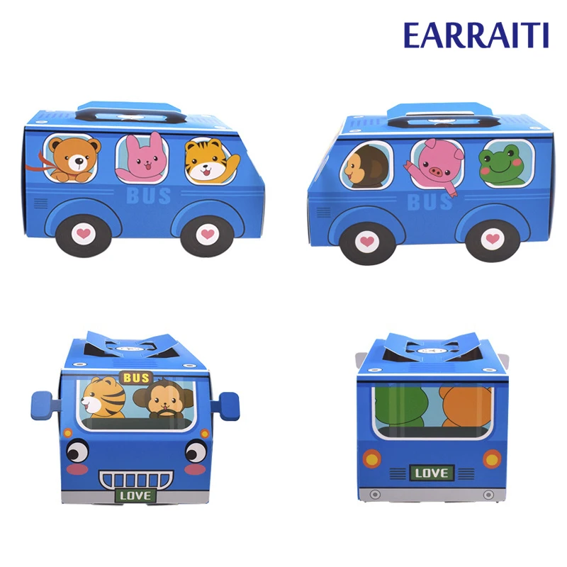For Packaging Baby Shower Bus Shape Cake Roll Cookie Snack Pastry Canyd Boxes Kids Birthday Party Favors Animal