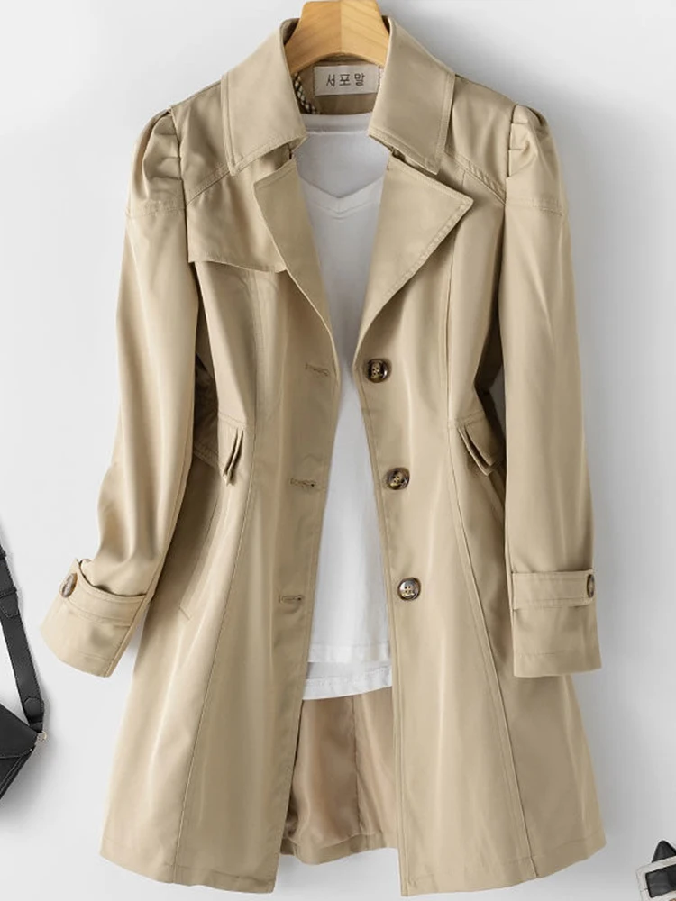 2022 New Autumn Winter Women'S Plus Size Windbreaker Mid-Length Slim Fit Solid Korean Style Coat Top  Fashion Women'S Coat