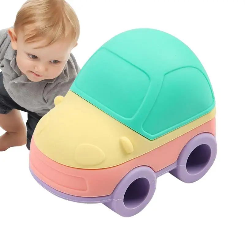 

Silicone Stacking Toy Car Shape Stackable Baby Toy Soft Building Stacker Squeeze Play With Early Educational Learning Stacking