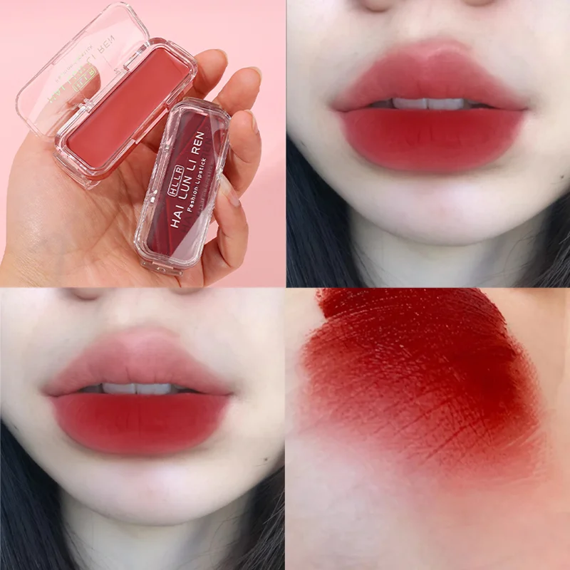 

4 Colors Matte Lipstick Waterproof Long Lasting Velvet Non-stick Cup Red Lip Mud with Brush Dual Use Cheek Lips Makeup Cosmetic