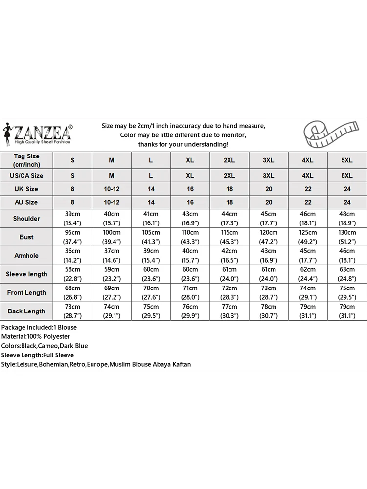 Осень 2024 рубашки ZANZEA в мусульманском стиле хиджаб с рукавами-фонариками