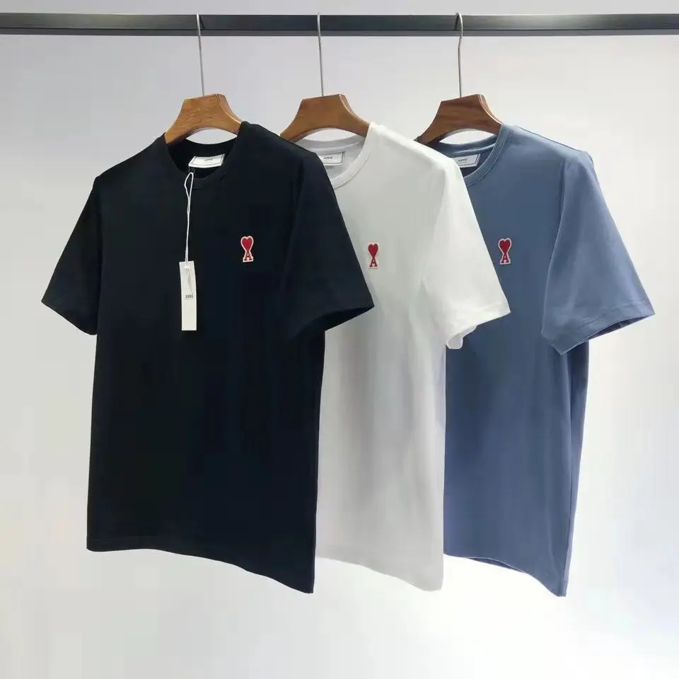 

2022 AMI Summer New 100% Cotton Korea Fashion T Shirt Men Causal O-neck Basic T-shirt Male High Quality Classical Tops