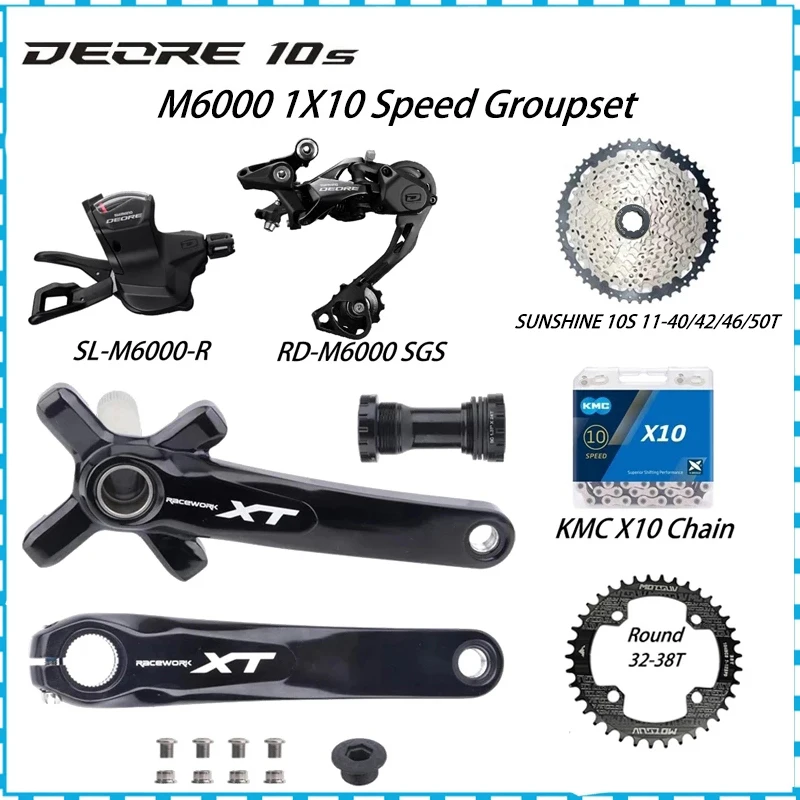 Deore M6000 1X10S Derailleurs M6000 Shift Lever SUNSHINE Cassette KMC X10 10v Groupset RACEWORK XT Crankset Mot chainring