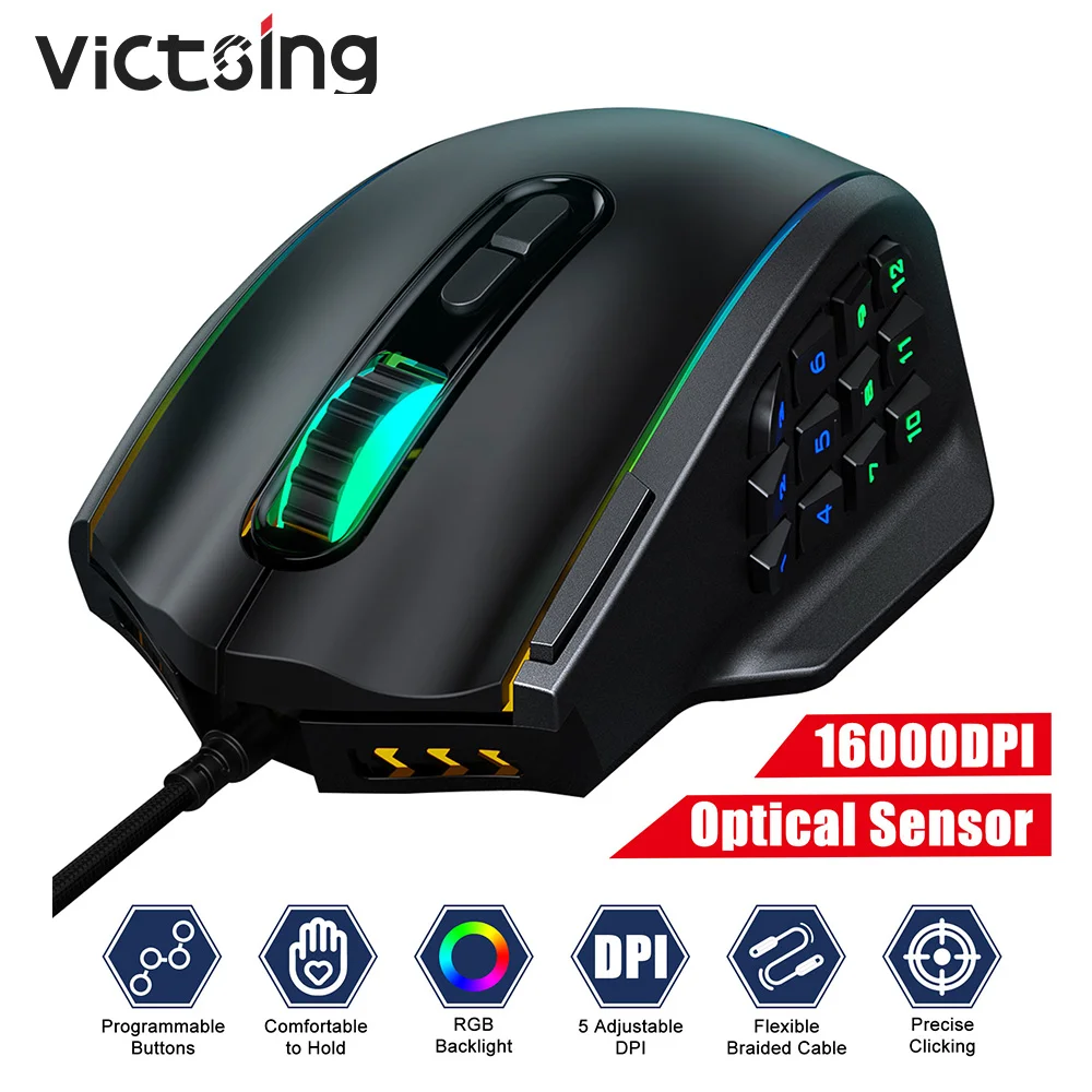 VicTsing PC306 USB wired RGB Gaming Mouse 16000 DPI 20 buttons programmable game Optical mice backlight laptop PC Mouse computer