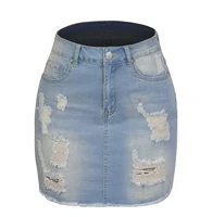 2022 spring and summer new womens ripped elastic denim skirt ladies a line skirt fashion all match clothing
