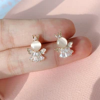 cute lovely crystal crown angel women earring pure shine rhinestone zircon stud earrings date anniversary jewelry brincos gift