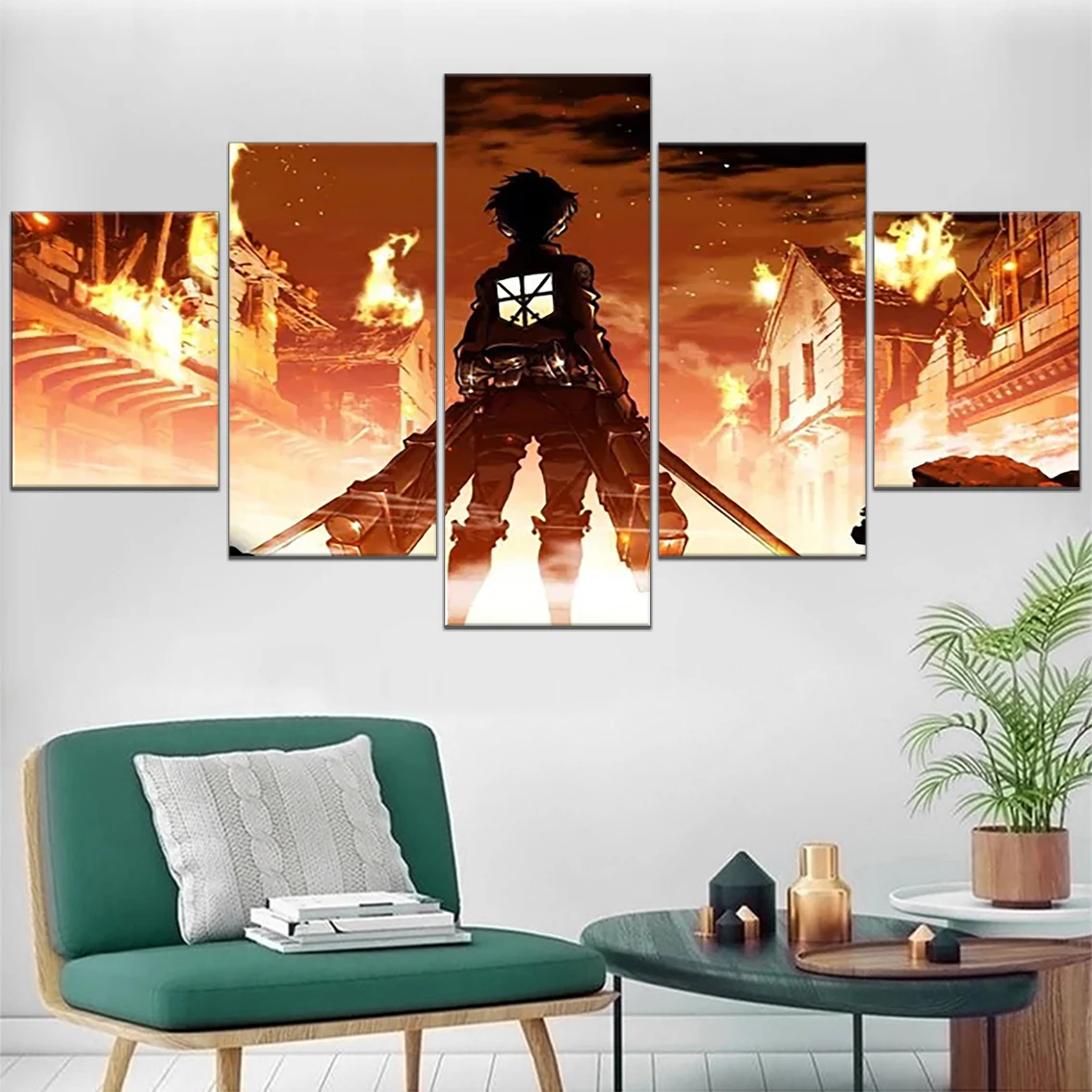 

Modern Canvas Poster Print Anime Attack On Titan Wall Art 5 Panel Painting Eren Yeager Shingeki No Kyojin Picture Bar Home Decor