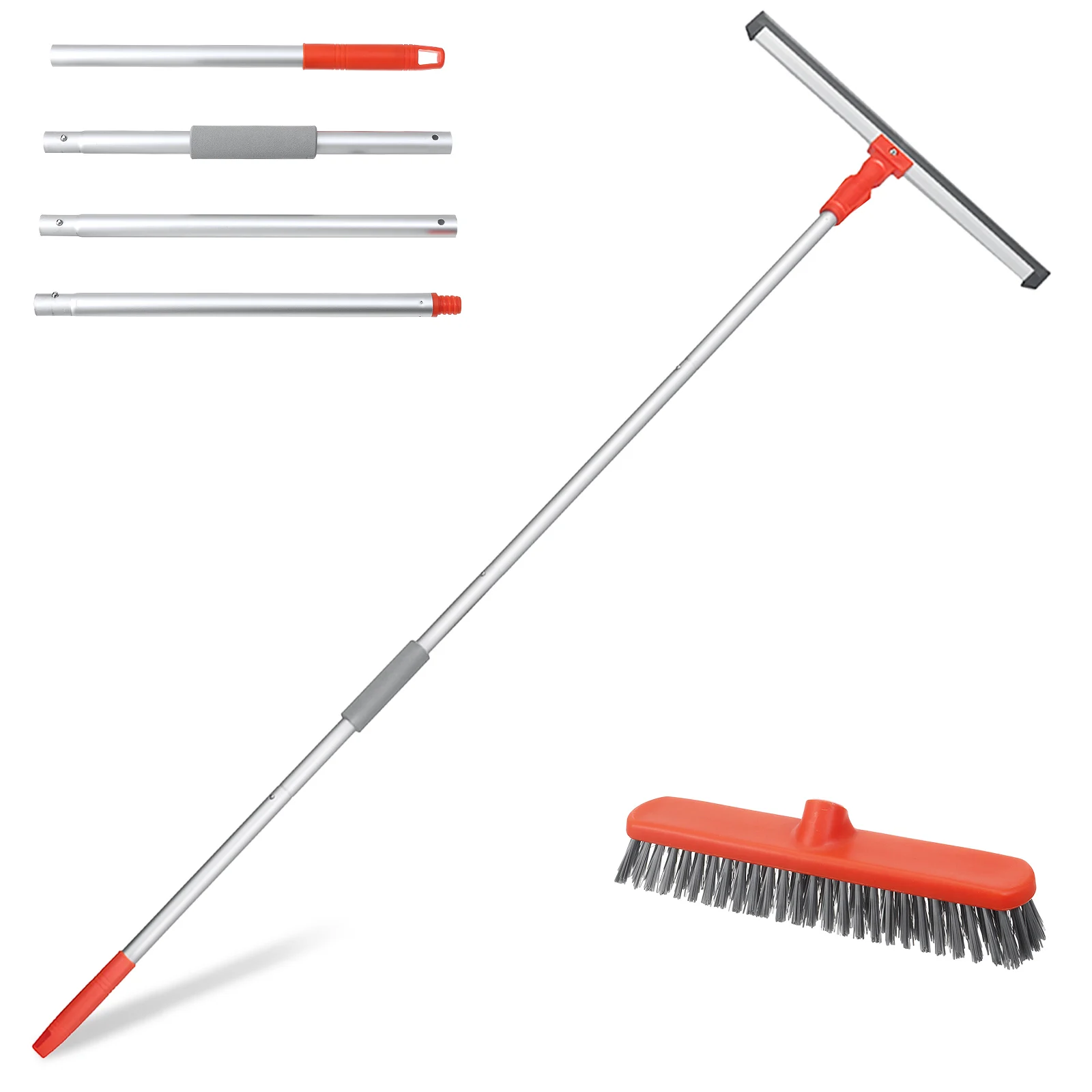 

Window Squeegee with Floor Scrub Brush floor cleaning brushes with Adjustable Aluminum Long Handle for Bathroom Kitchen Garage