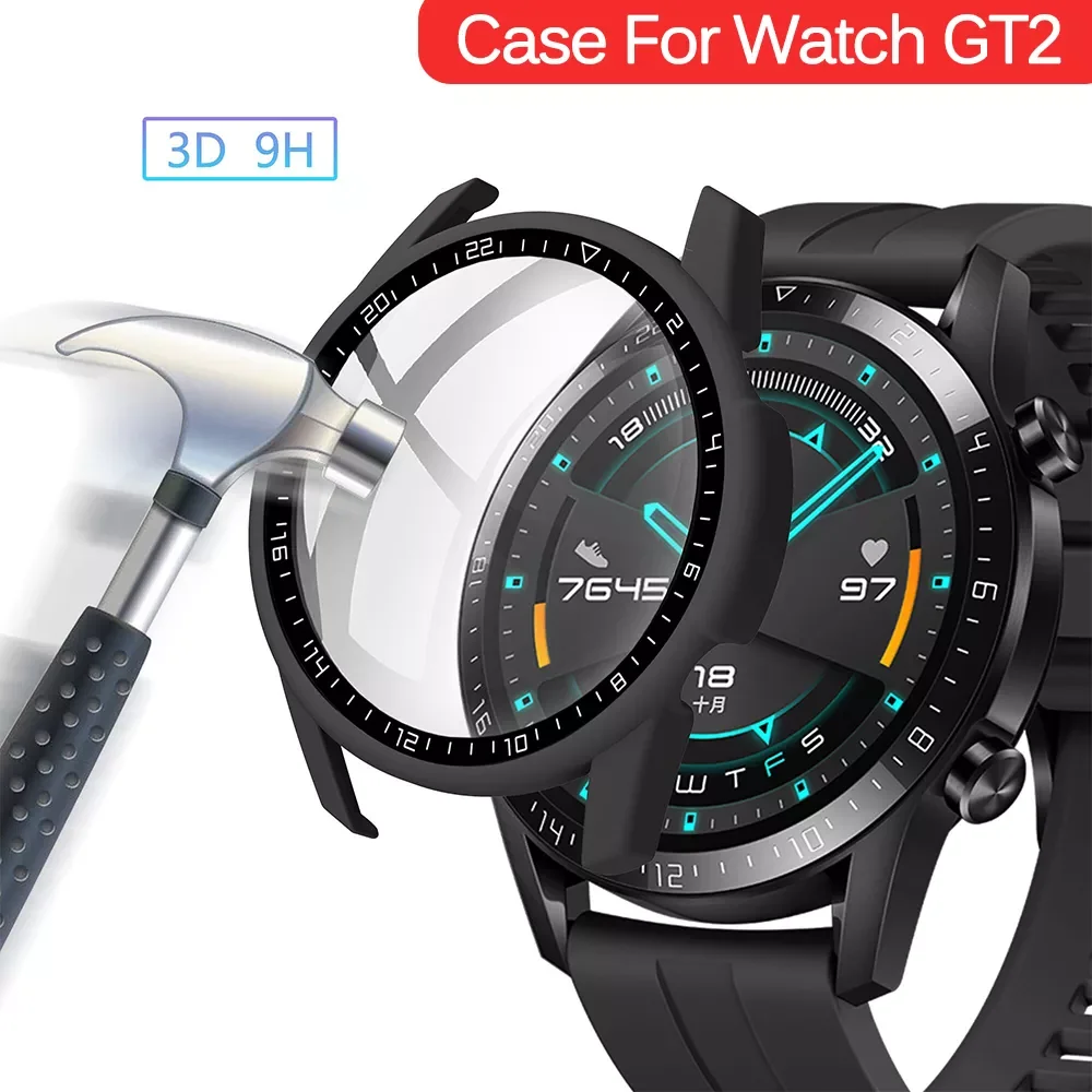 

Case for Huawei Watch GT 2 46mm/42mm Accessories Full Coverage Bumper Screen Tempered Protector gt2 46mm 42mm Cover