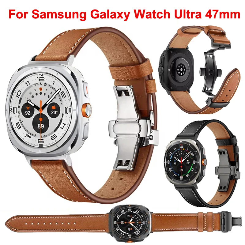 Кожаный Ремешок Для Часов Samsung Galaxy Watch Ultra 47 Мм Унисекс С Металлической Пряжкой