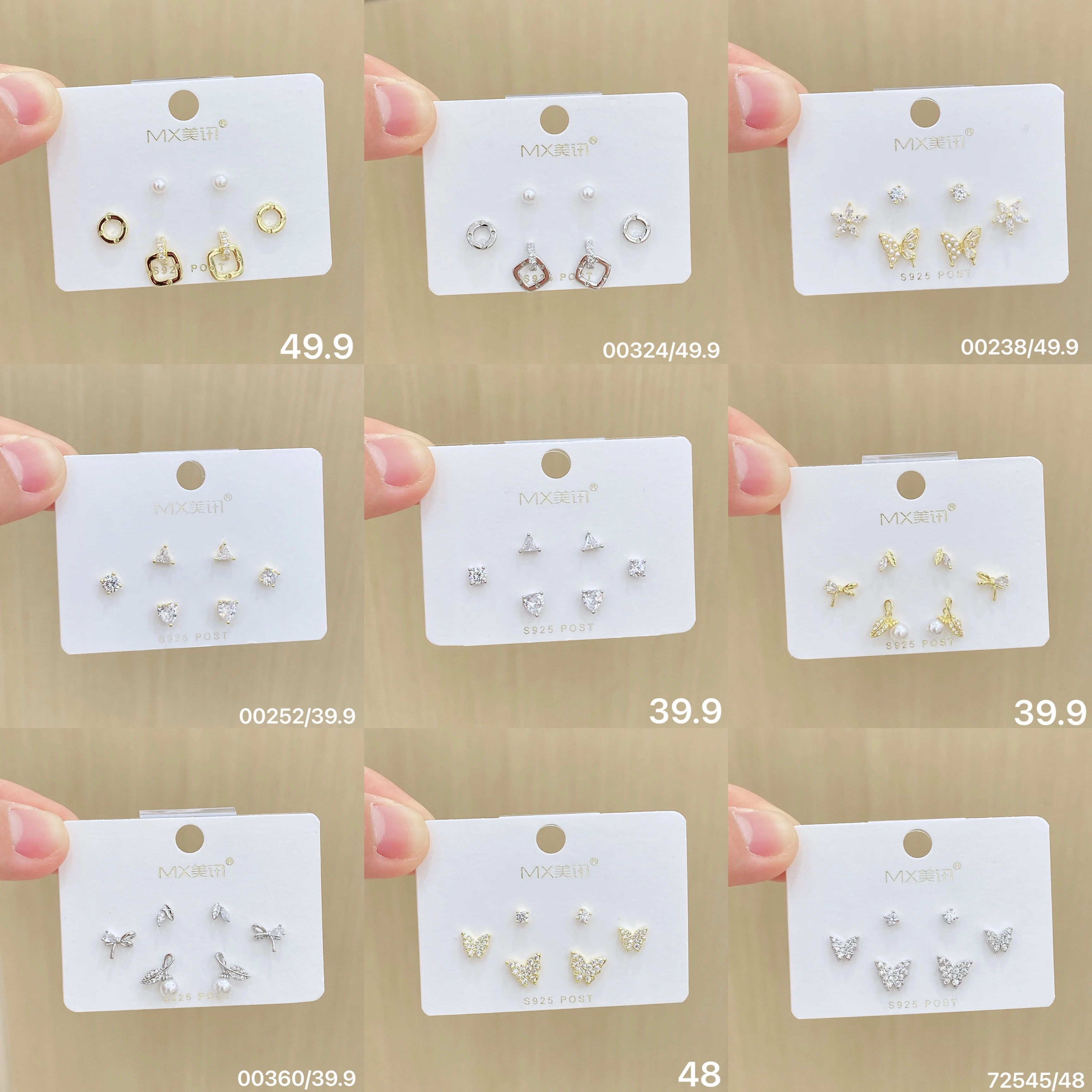 Meixun Earrings Jewelry S925 Silver Needle Temperament Fashion Exquisite Small Three Pairs of