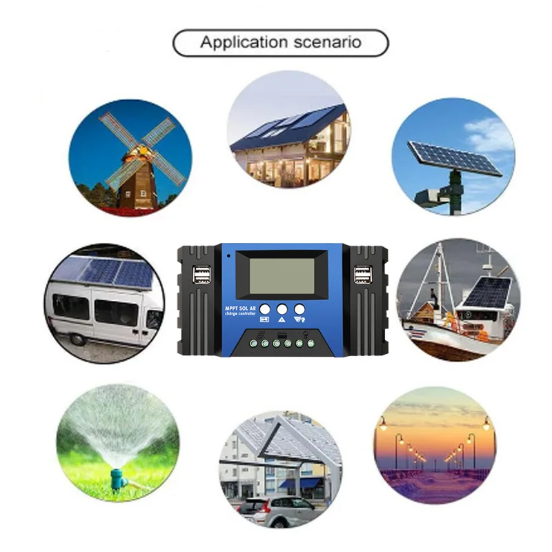 100A/60A/50A/40A/30A 12V/24V LCD Dual USB Output Solar Panel PV Regulator Auto Solar Charge Controller MPPT Controllers