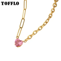 tofflo stainless steel jewelry color heart zircon pendant necklace womens fashion 18k gold plated chain bsp175