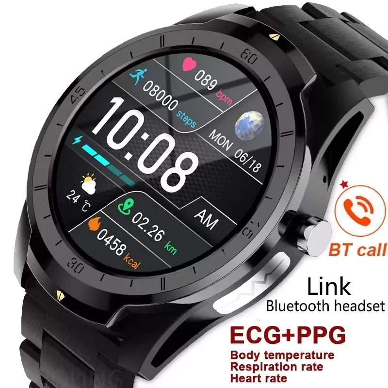 

Смарт-часы мужские с поддержкой Bluetooth, ЭКГ + ФПГ