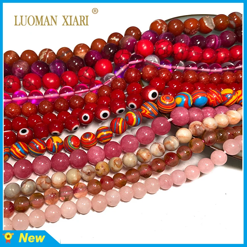 

Natural Red Stone Agate Zebra Ruby Jade Coral Jasper Round Spacer Beads for Jewelry Making Diy Bracelet Accessories 4-12MM 15''