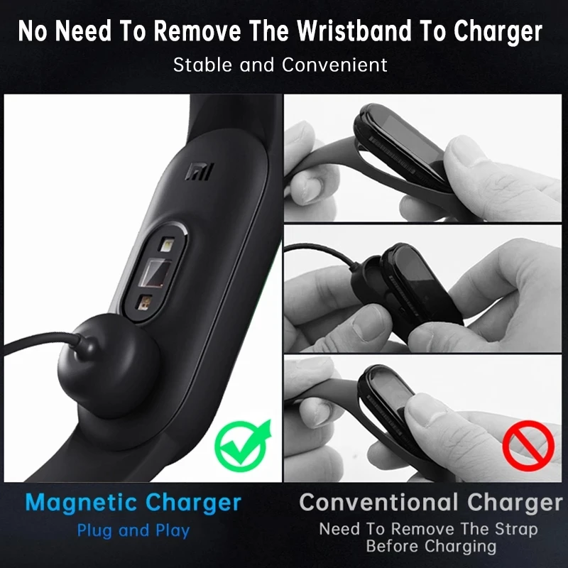 1m USB Charger Cable For Xiaomi Mi Band 5 6 7 Magnetic Charging Adapter Wire Cord NFC Smart Watch Wristband Bracelet Miband - купить по