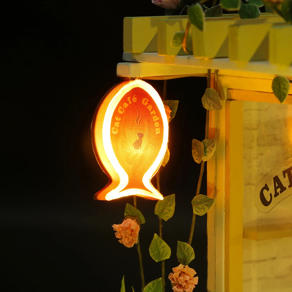 

DIY Hut Leisure Cat Coffee Back Garden Creative Handmade Small House With Light