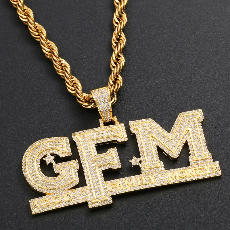 Hip Hop AAA Zircon Iced Out Letters MBM Pendant Bling Bling GFM Money Tennis Chain Men Jewelry Birthday's Gifts