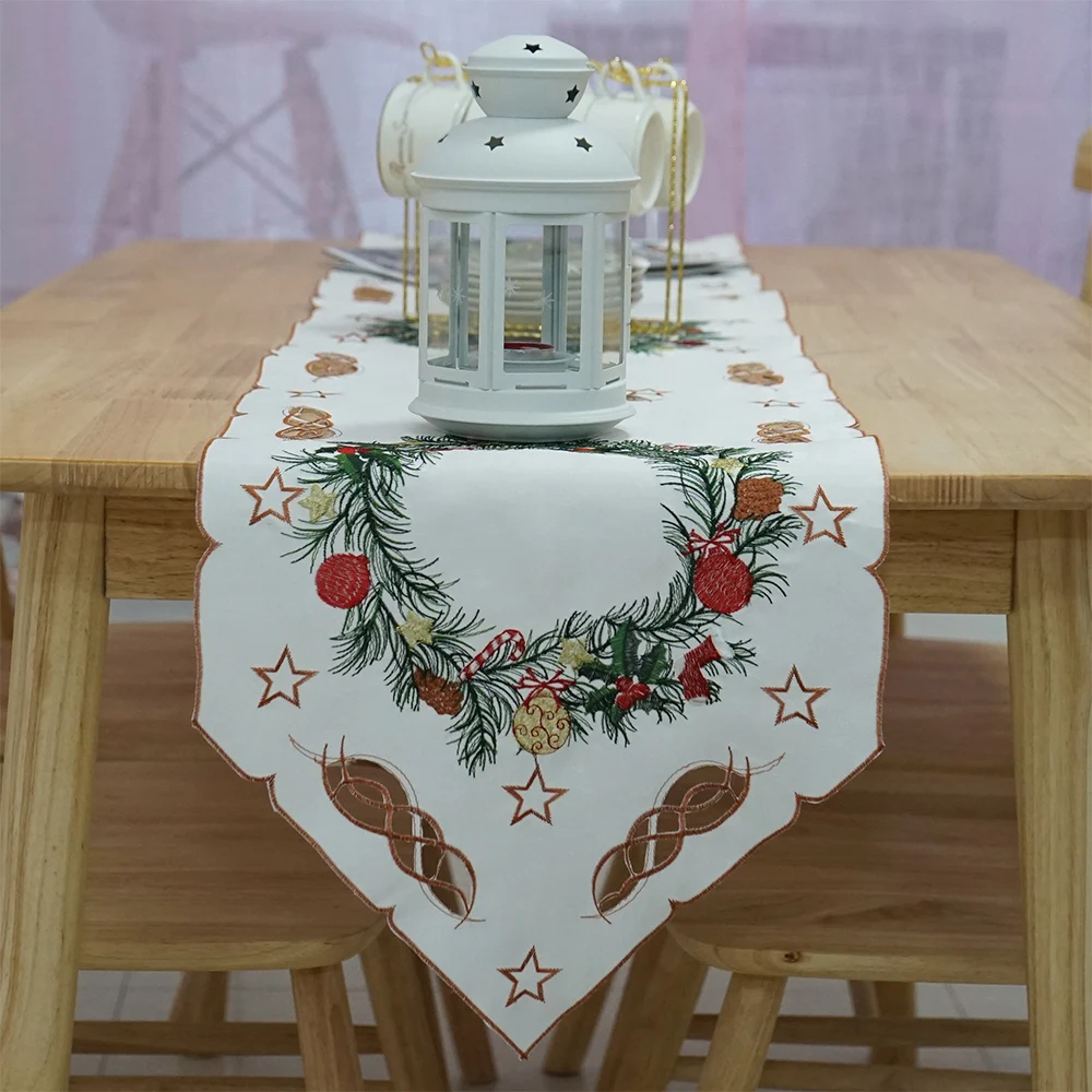 

33x175cm European Style Home Decorative White Color Cutwork Embroidered Floral Table Runner Classic Dresser Cover