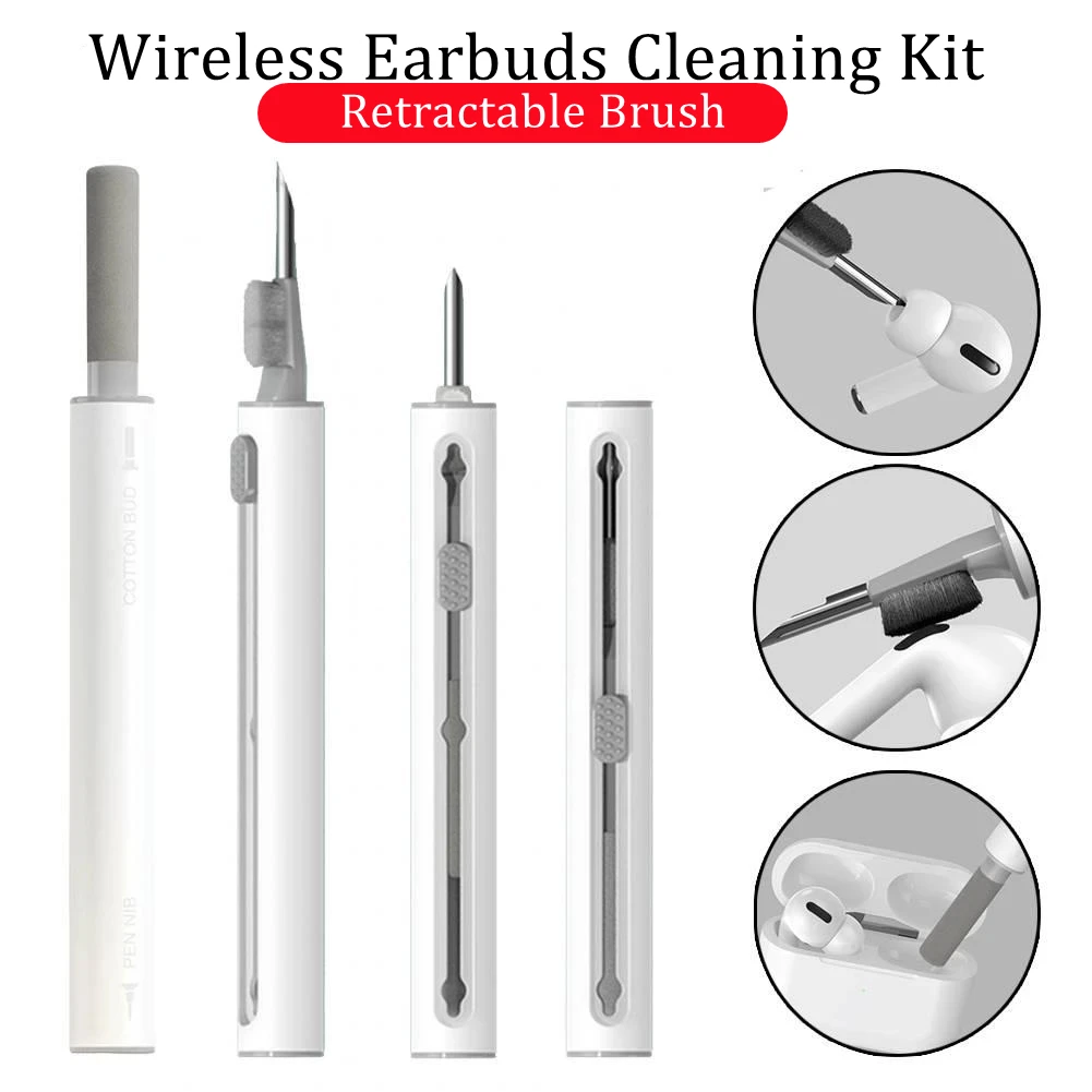 

Wireless Bluetooth Compatible Earbuds Cleaning Pen Retractable Earphone Dual Head Dust Remover Cleaner Brush Tool Cleaning Kit