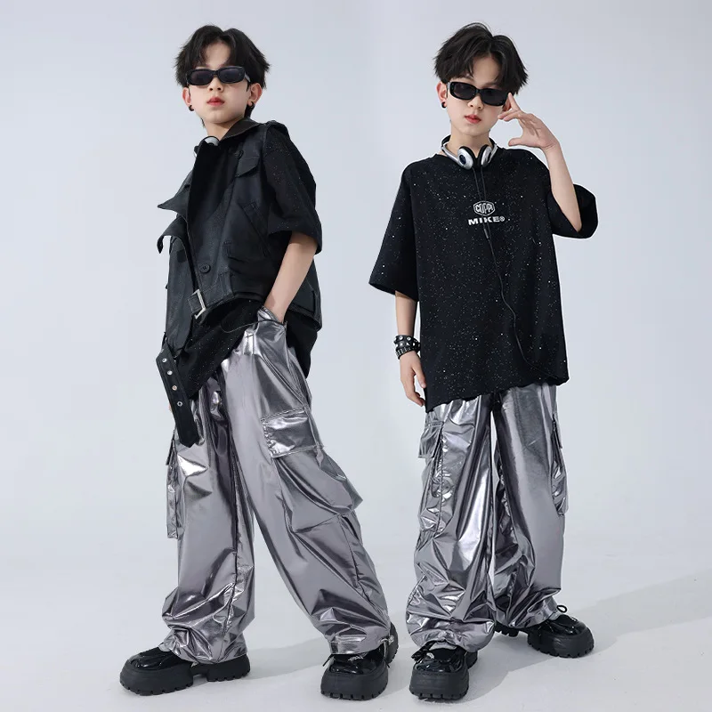 Детская модная одежда для уличного танца мотоциклетная в стиле хип-хоп кожаная