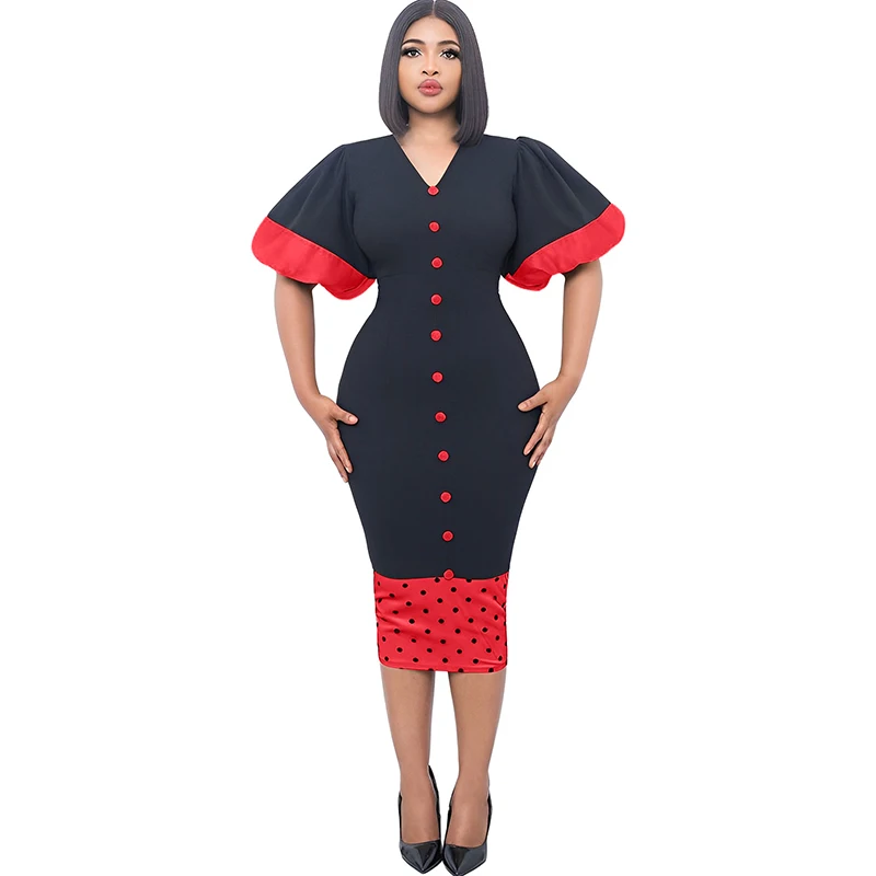 

Платье-Карандаш женское с буфами на рукавах, V-образным вырезом и пуговицами