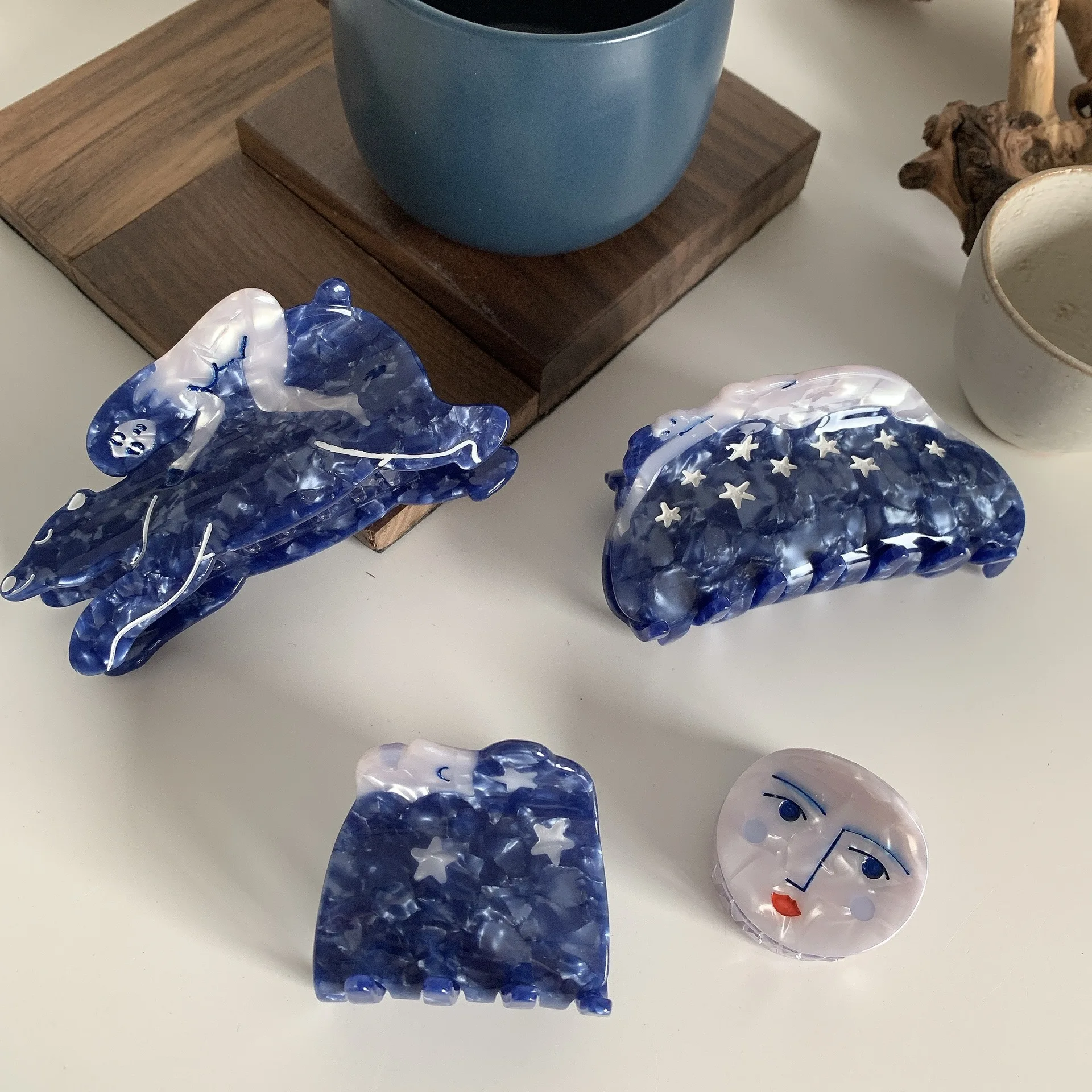 

Зажим для волос с голубыми звездами мечты, креативный дизайн, зажим для волос из ацетата, аксессуары для волос для женщин и девушек