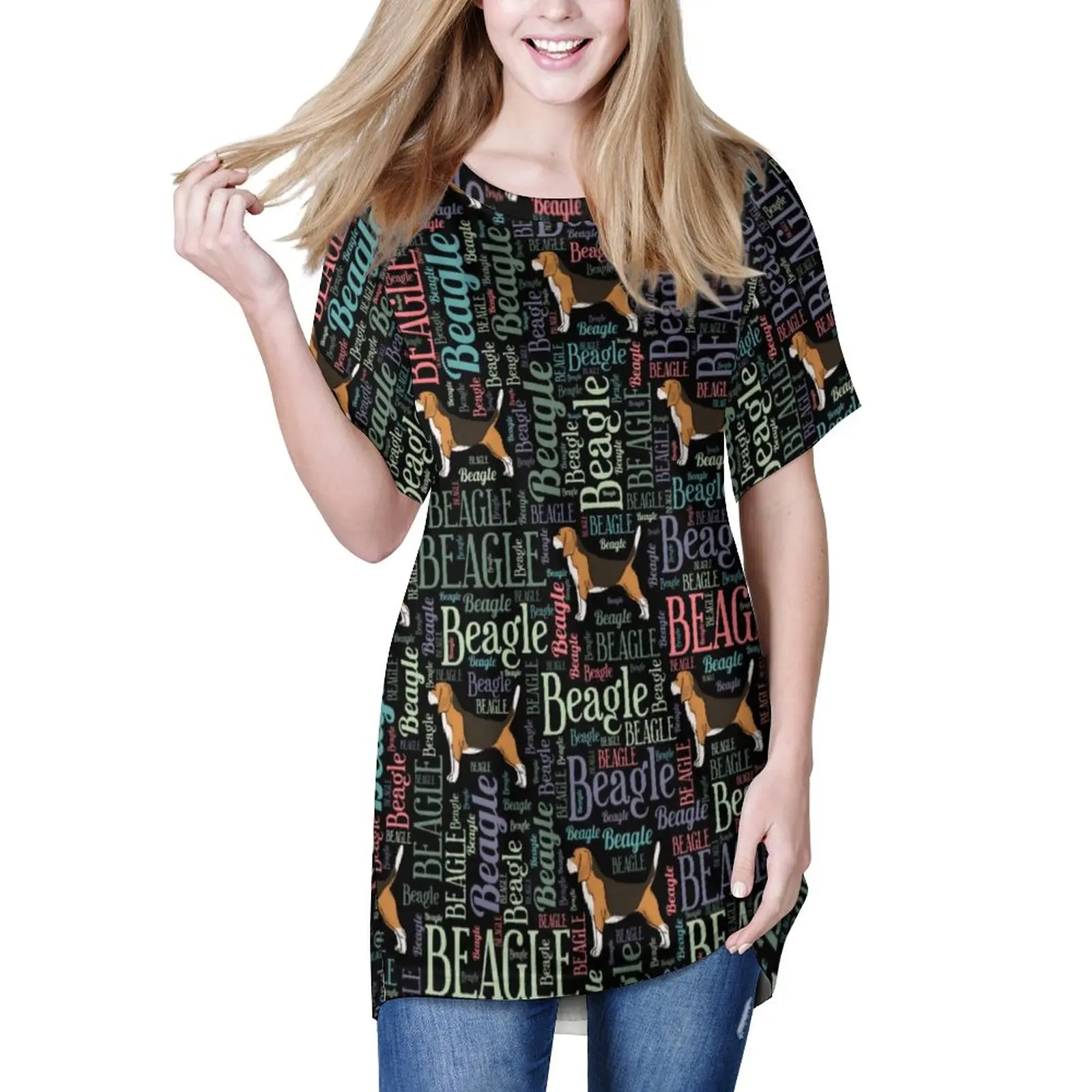 

Футболка с надписью «Beagle», свободная уличная одежда с коротким рукавом, летняя графическая одежда, большие размеры 4XL 5XL