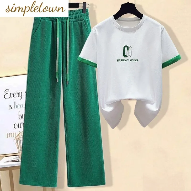 

Sportswear Set Women's 2023 Summer Short Sleeve Fashion Casual Fashion Loose Fit Age Reducing Two Piece Set