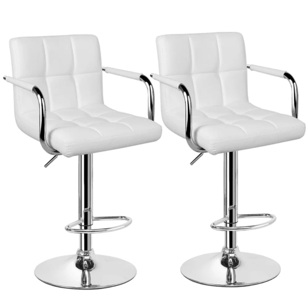 2pcs Faux Leather Swivel Bar Stools for Home Counter, White  Dining Chair  Bar Chairs