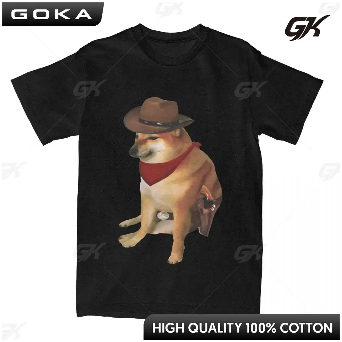 Мужская и женская футболка Cheems Doge Cowboy Shiba Inu с забавным узором хлопковая одежда