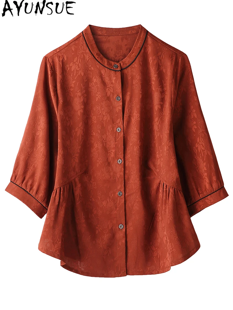 Женская жаккардовая рубашка AYUNSUE летняя блузка из натурального шелка тутового