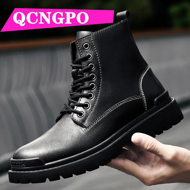 

Laces boots Cow Leather working boots Cowboy ankle British Style Round Toe retro Martin boots Motorcycle boots Medium Cut