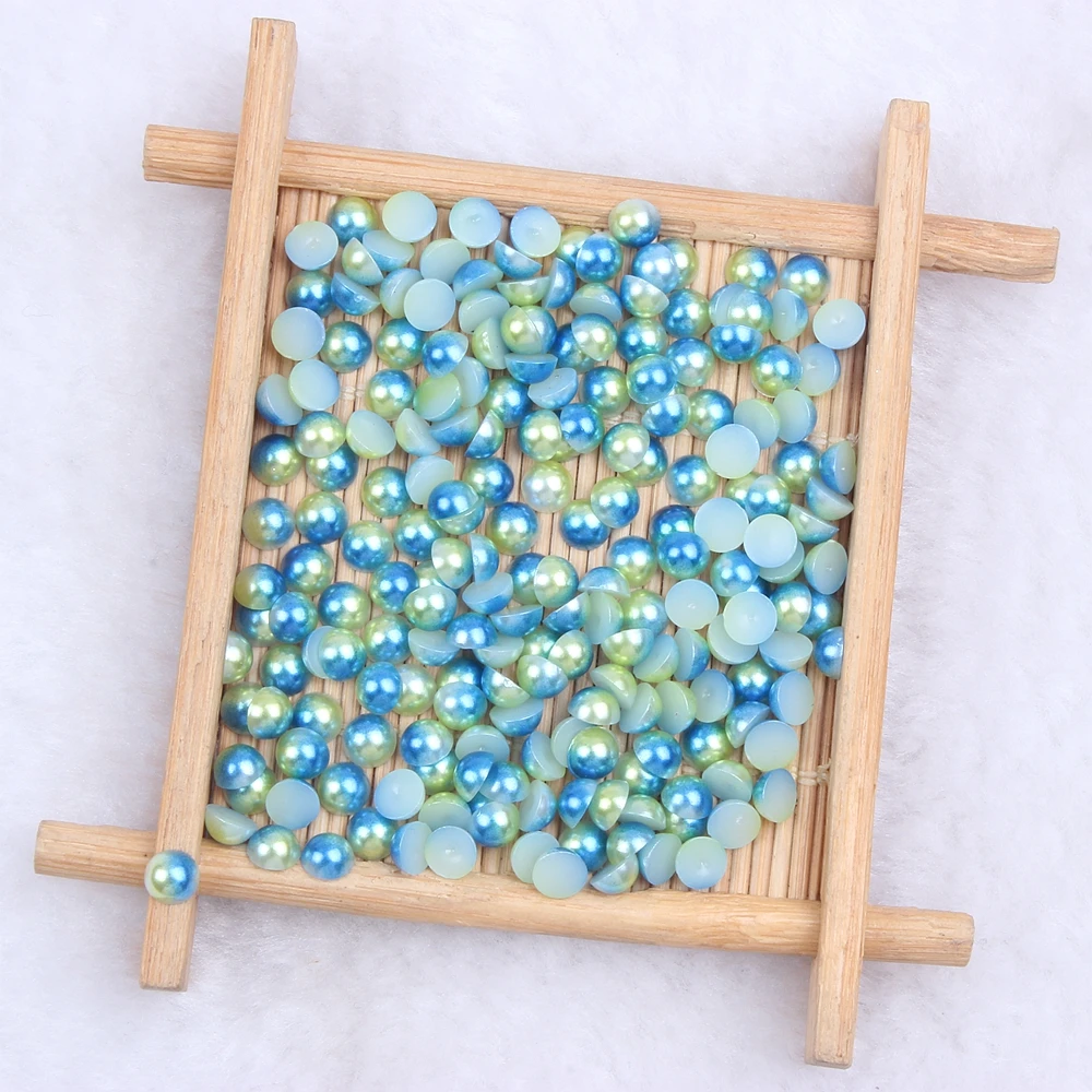 

New 3-10mm Lake Blue RainBow Color Half Round Pearls Flatback Glue On Imitation DIY Wedding Clothes Nail Art Decorations