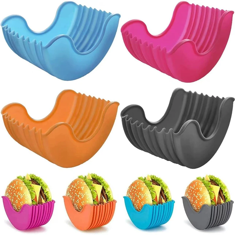 

Retractable Contact-free Burger Food Fixed Clip Shell Sandwich Hamburger Silicone Rack Holder for Household Kitchen Accessories