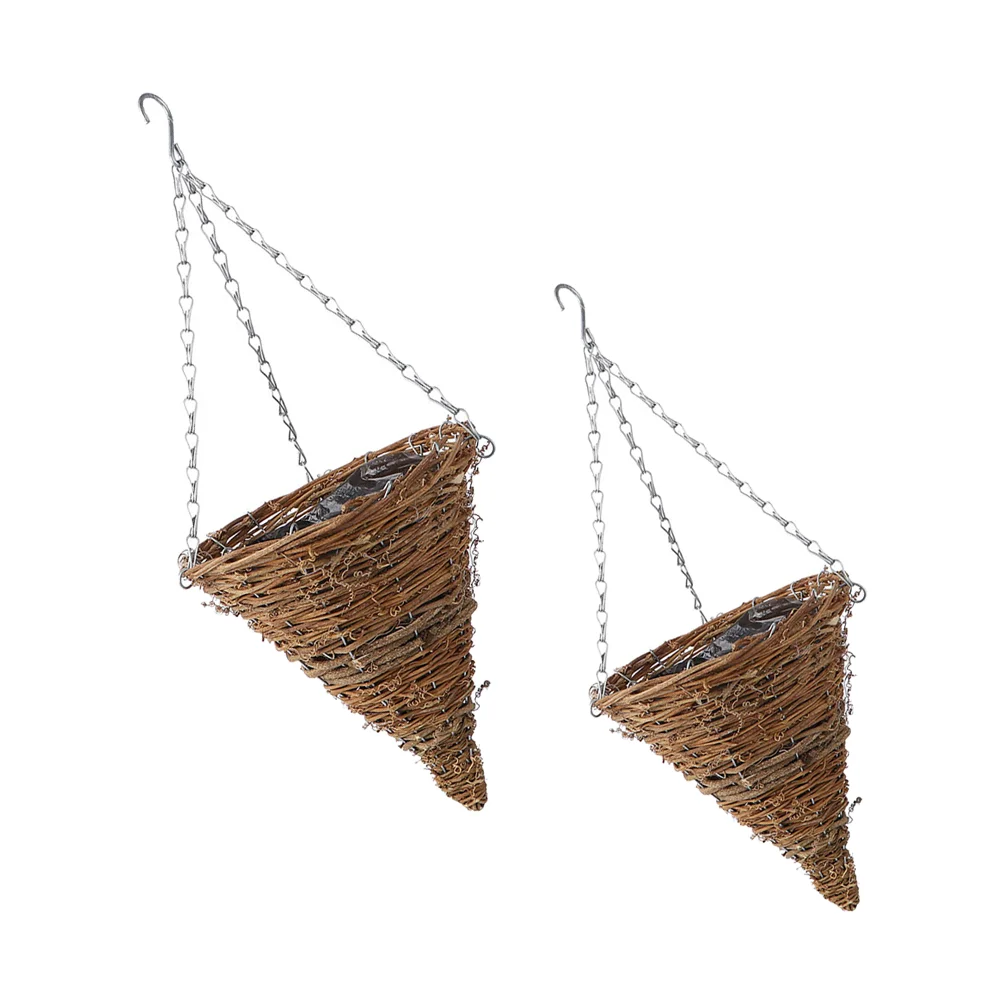 

2pcs Flower Wall Basket Wicker Hanging Flower Pot Cone Hanging Planters Rattan Basket Weave Orchid Pot