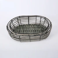 new design round hollow out home rattan storage basket organization with metal iron rack