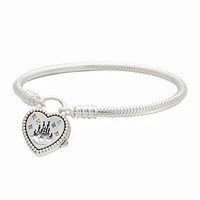 original lock heart with crystal snake chain bracelet bangle fit women 925 sterling silver bead charm pandora jewelry