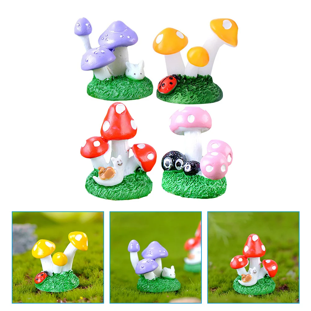 

4 Pcs Miniature Mushrooms Ornament Glass Terrariums Plants Flowerpot Decoration Fish Tank Mushroom Decor