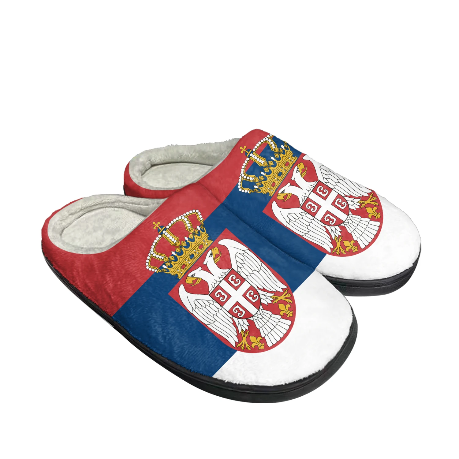 

Домашние хлопковые тапочки под заказ с сербским флагом, мужские и женские сандалии, Сербия, плюшевая спальня, модная повседневная сохраняющая тепло обувь, термотапочки